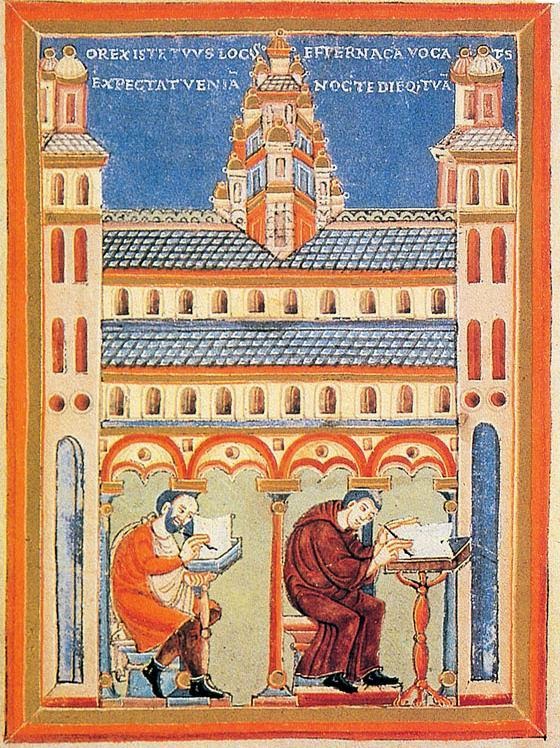 Amanuensi al lavoro nello scriptorium di Echternach